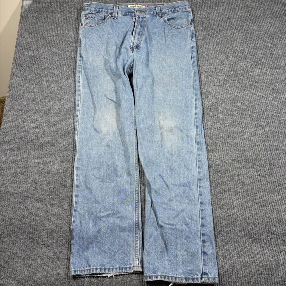 Levi 505 Jeans Mens 36x32 Regular Fit Light Wash Blue Denim Straight Leg Cotton
